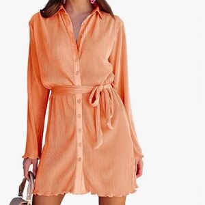 Peppermayo Women's ORANGE Silky Slinky LongSleeve Shirt Dress. Size 4!